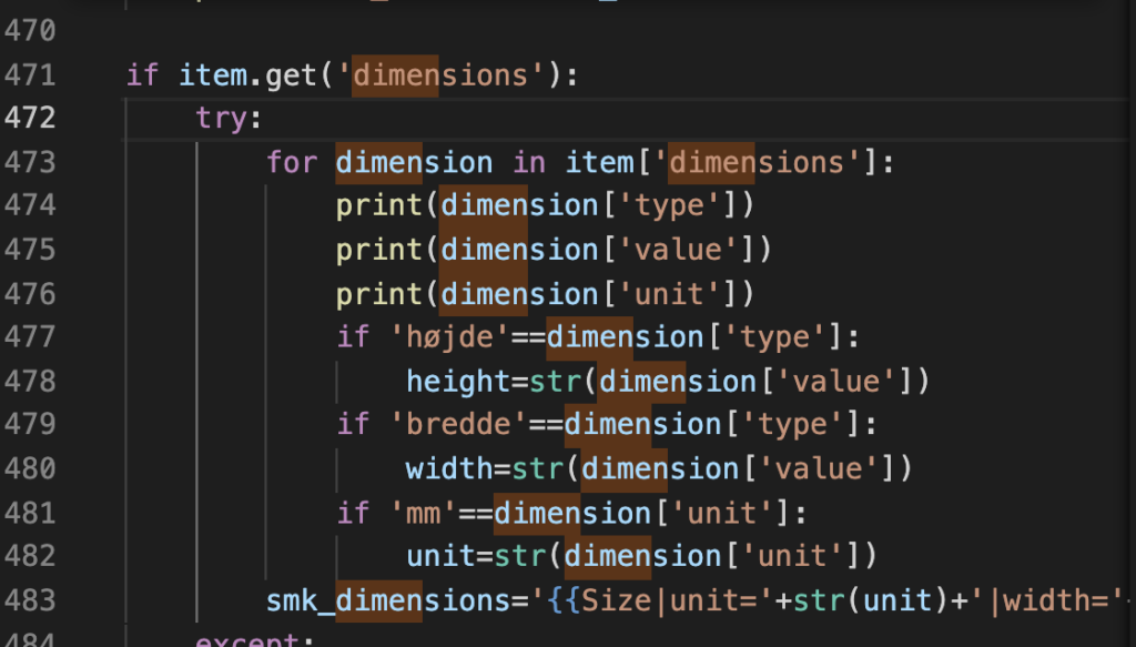 Pythonkode der konverteret SMKs data til Wikitext